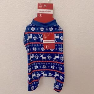 Pet Central Dog Christmas Pajamas Sz S Small Puppy Dark Blue White Red Print